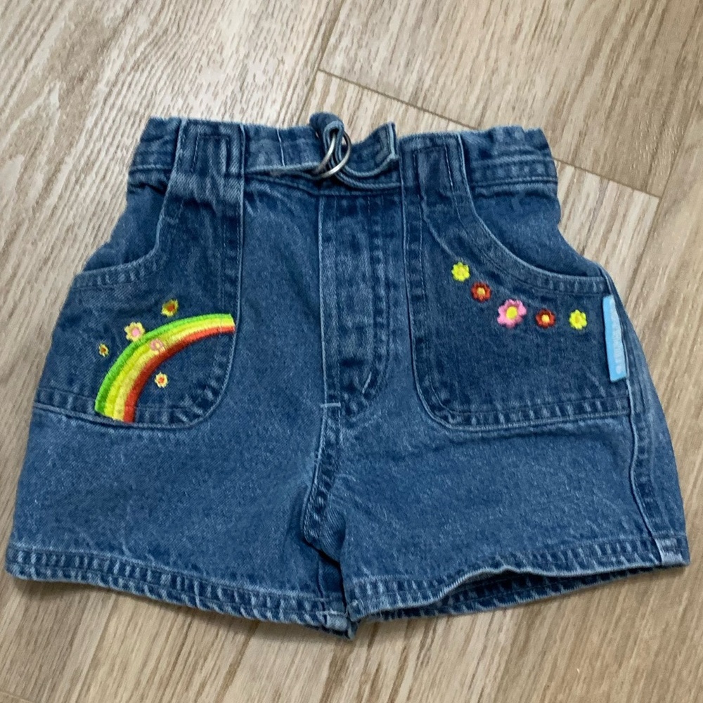 Vintage Care Bears Rainbow 100% Cotton Denim Jean Shorts Baby 12M